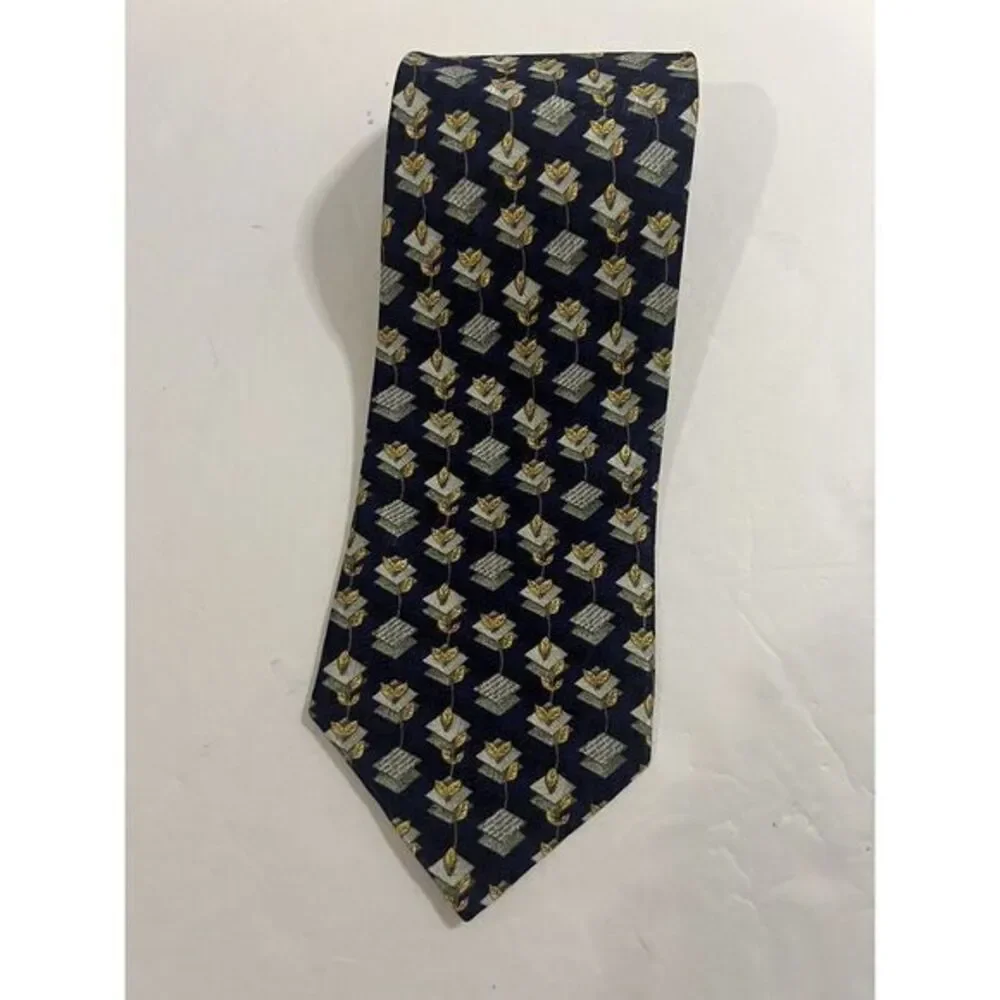 Ermenegildo ZEGNA Gold Leaves Tie Made in Italy 100% Woven Silk rare 57‎ in